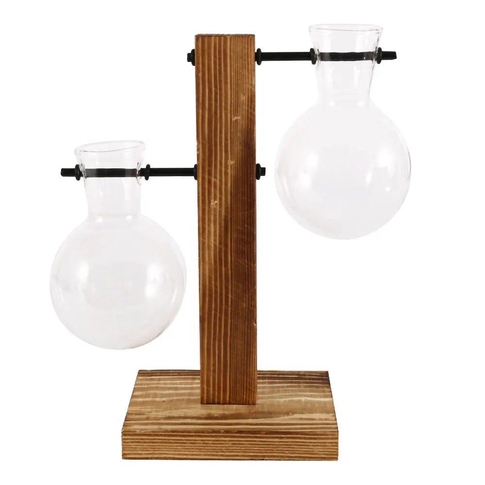 Glass Planter Vase with Wooden Stand