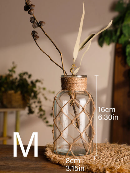 Glass Vase with Woven Hemp Rope