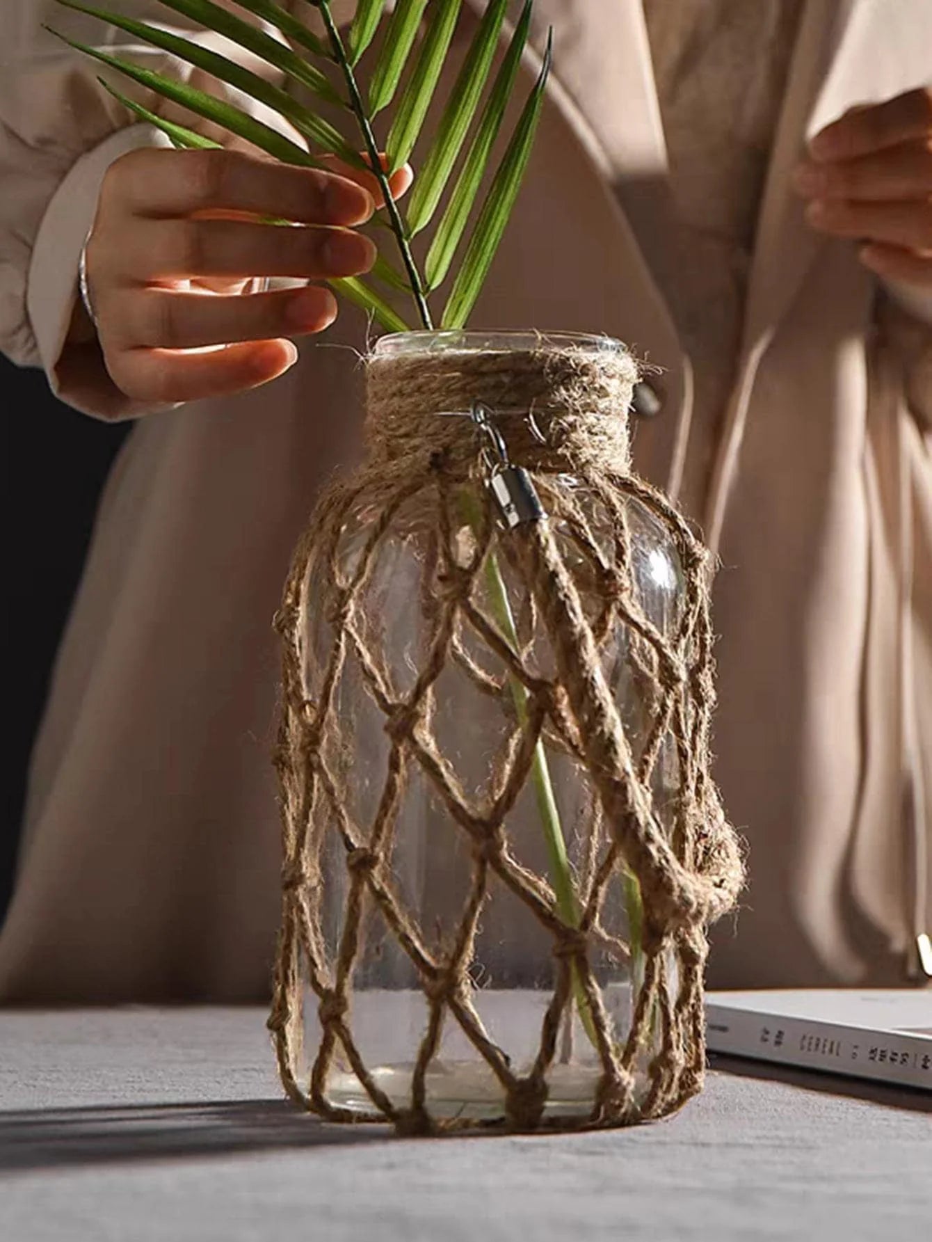 Glass Vase with Woven Hemp Rope