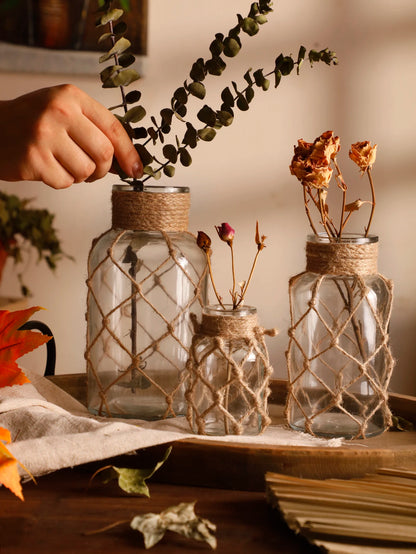 Glass Vase with Woven Hemp Rope