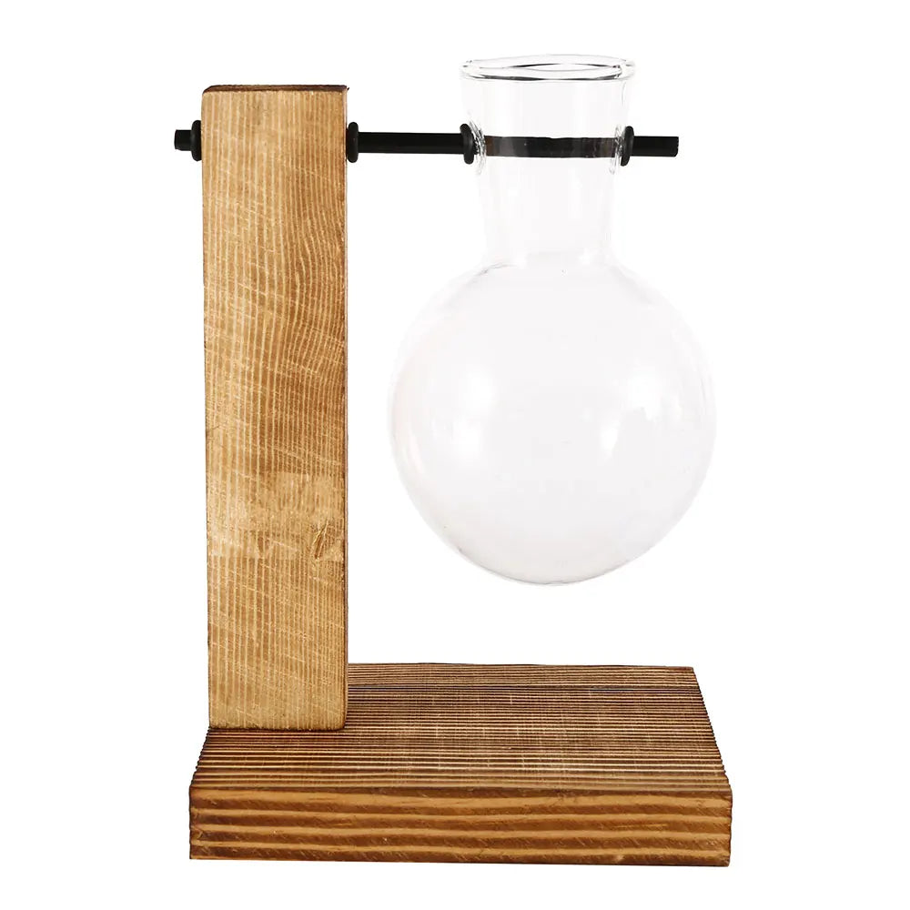Glass Planter Vase with Wooden Stand