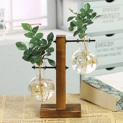 Glass Planter Vase with Wooden Stand