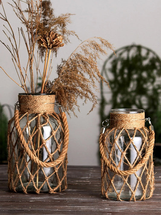 Glass Vase with Woven Hemp Rope