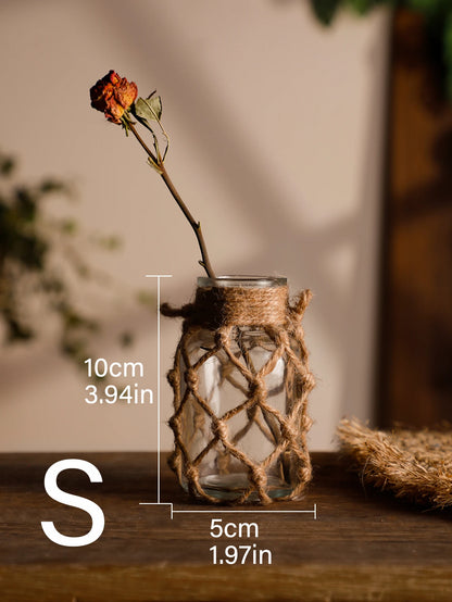 Glass Vase with Woven Hemp Rope