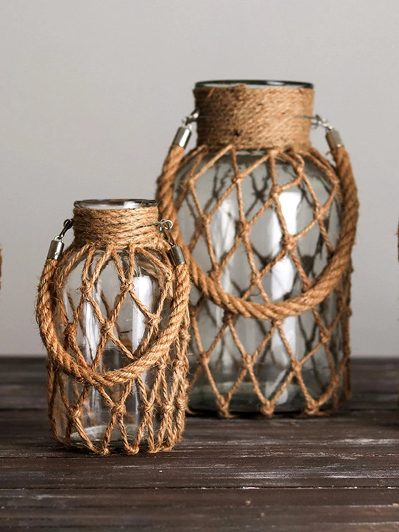 Glass Vase with Woven Hemp Rope