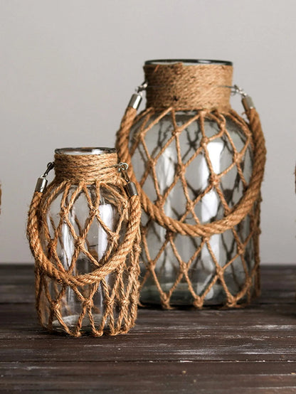 Glass Vase with Woven Hemp Rope