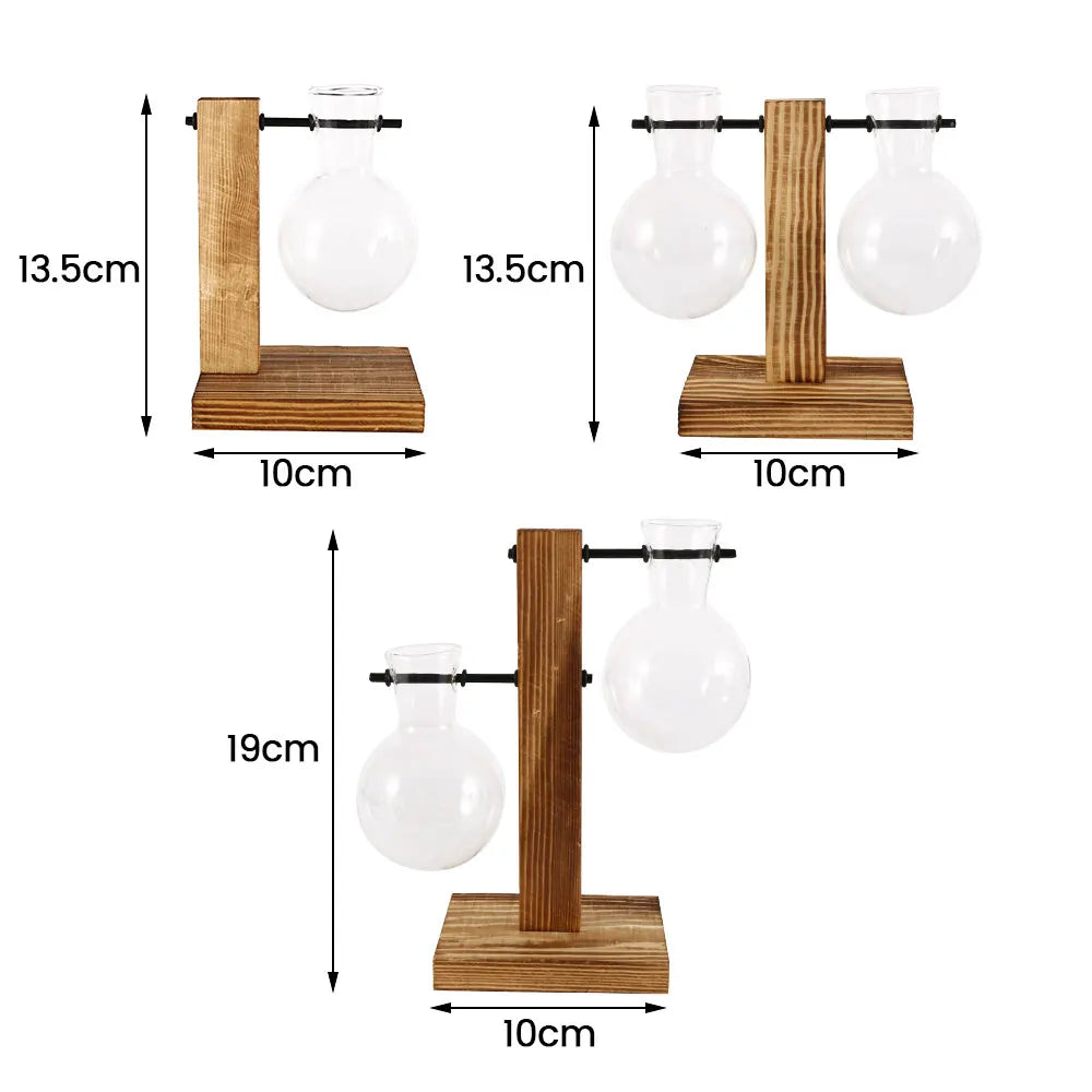 Glass Planter Vase with Wooden Stand